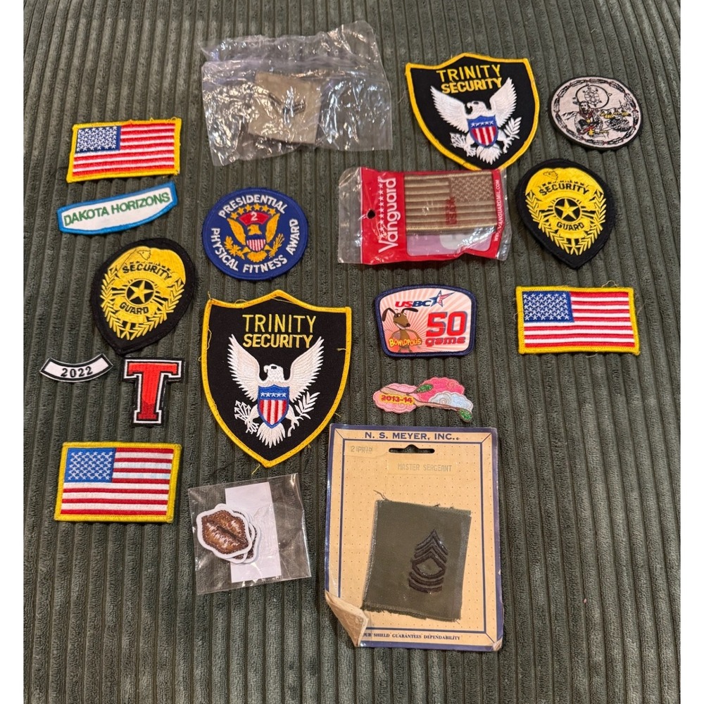 Assorted Military‎ Patches Security American Flags Master Sergeant Rank Lot